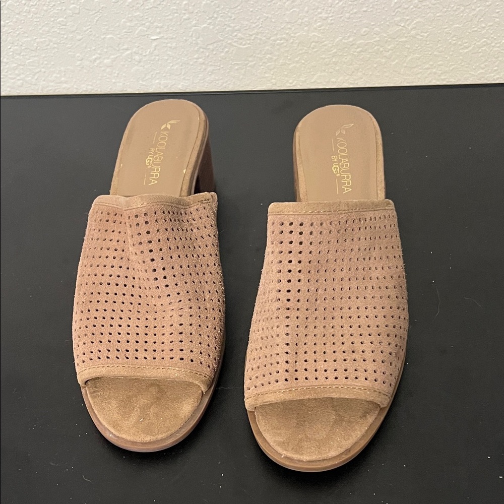 Koolaburra Brown Perforated Slip-On Mules